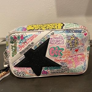 Golden goose with graffiti print black glitter star